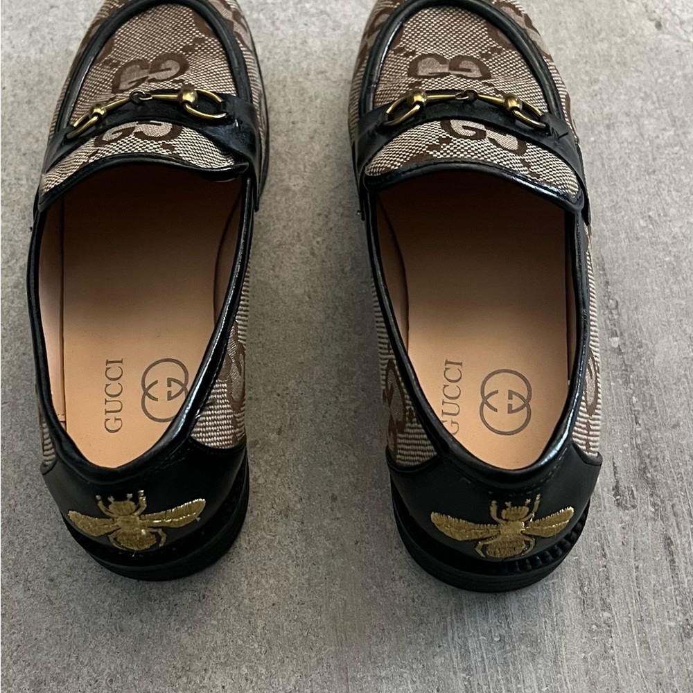 Gucci womens Monogram Brown and Black Loafers - Picture 2 of 5